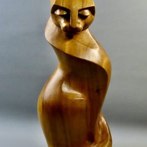 Balinese abstracte houten kat - jaren '60 - Nederland - 33 cm - Suar hout